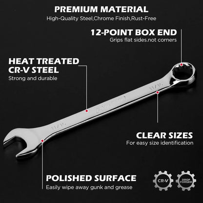 SEDY 15pc Combination Spanner Wrench Set SAE 1/4"-1" CR-V with Storage Rack - Image 3