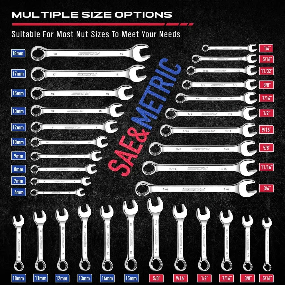 SEDY 32 Pcs SAE Metric Combination Wrench Set Stubby 12 Point CR-V Steel w/Case - Image 2