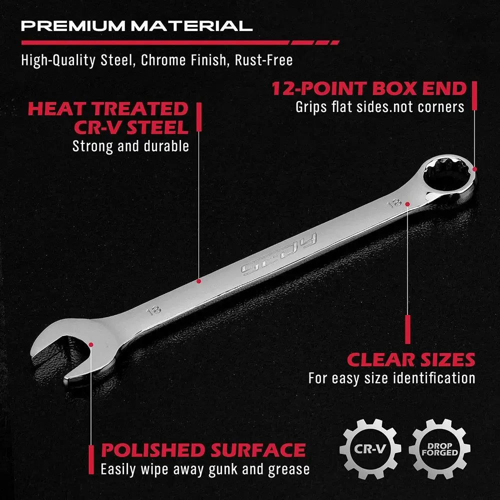 SEDY 32 Pcs SAE Metric Combination Wrench Set Stubby 12 Point CR-V Steel w/Case - Image 4