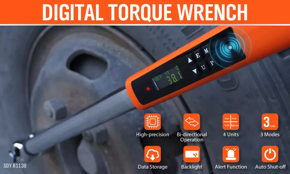 3Pc 1/2" Digital Torque Wrench Set Adjustable 17-340N.m / 25-250ft.lb Motorcycle - Image 2