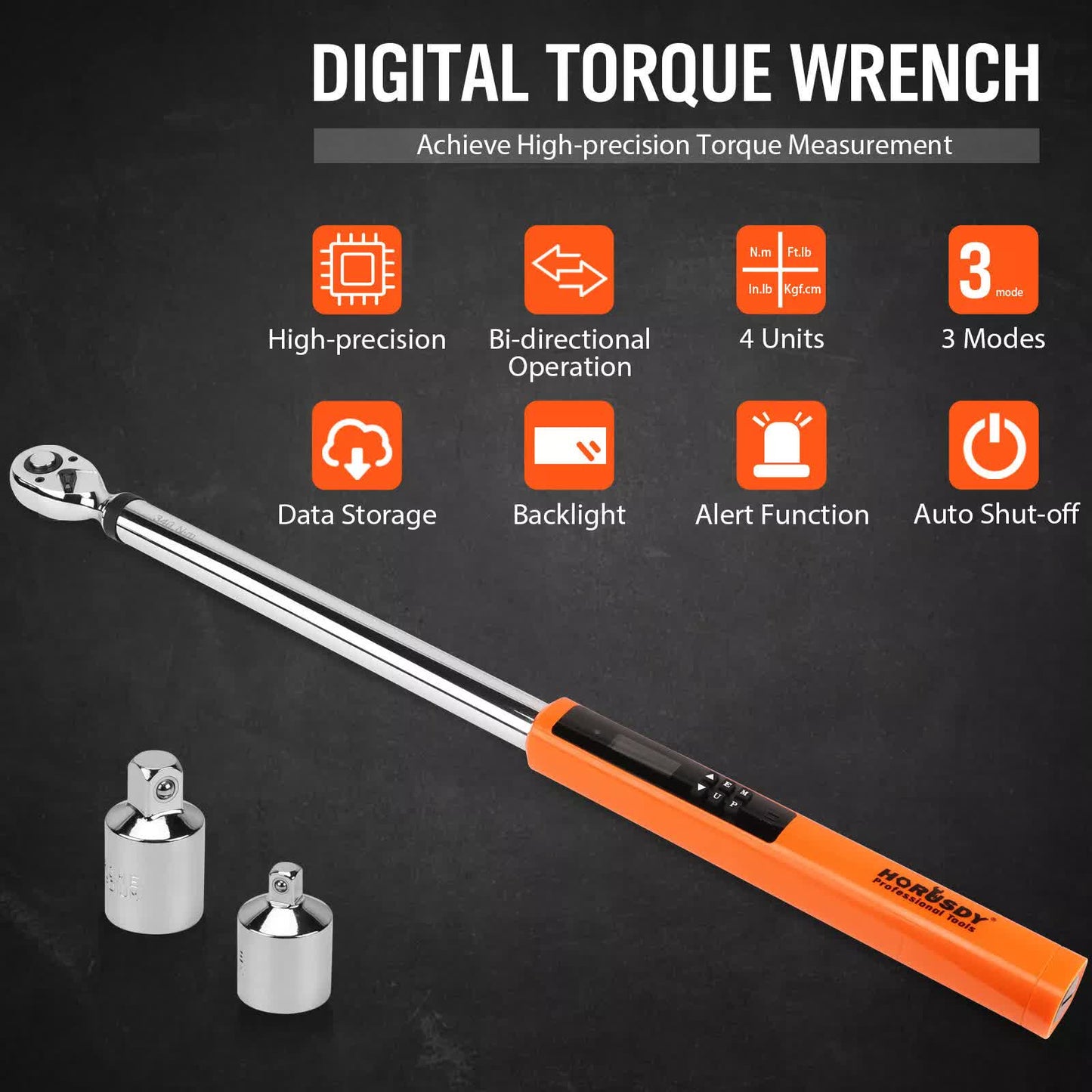3Pc 1/2" Digital Torque Wrench Set Adjustable 17-340N.m / 25-250ft.lb Motorcycle - Image 3