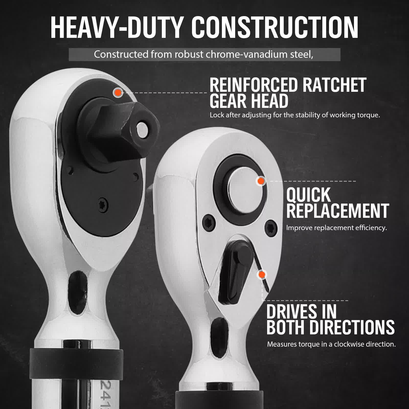 3Pc 1/2" Digital Torque Wrench Set Adjustable 17-340N.m / 25-250ft.lb Motorcycle - Image 5