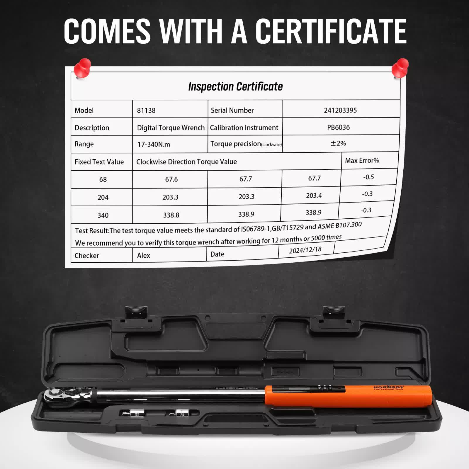 3Pc 1/2" Digital Torque Wrench Set Adjustable 17-340N.m / 25-250ft.lb Motorcycle - Image 8