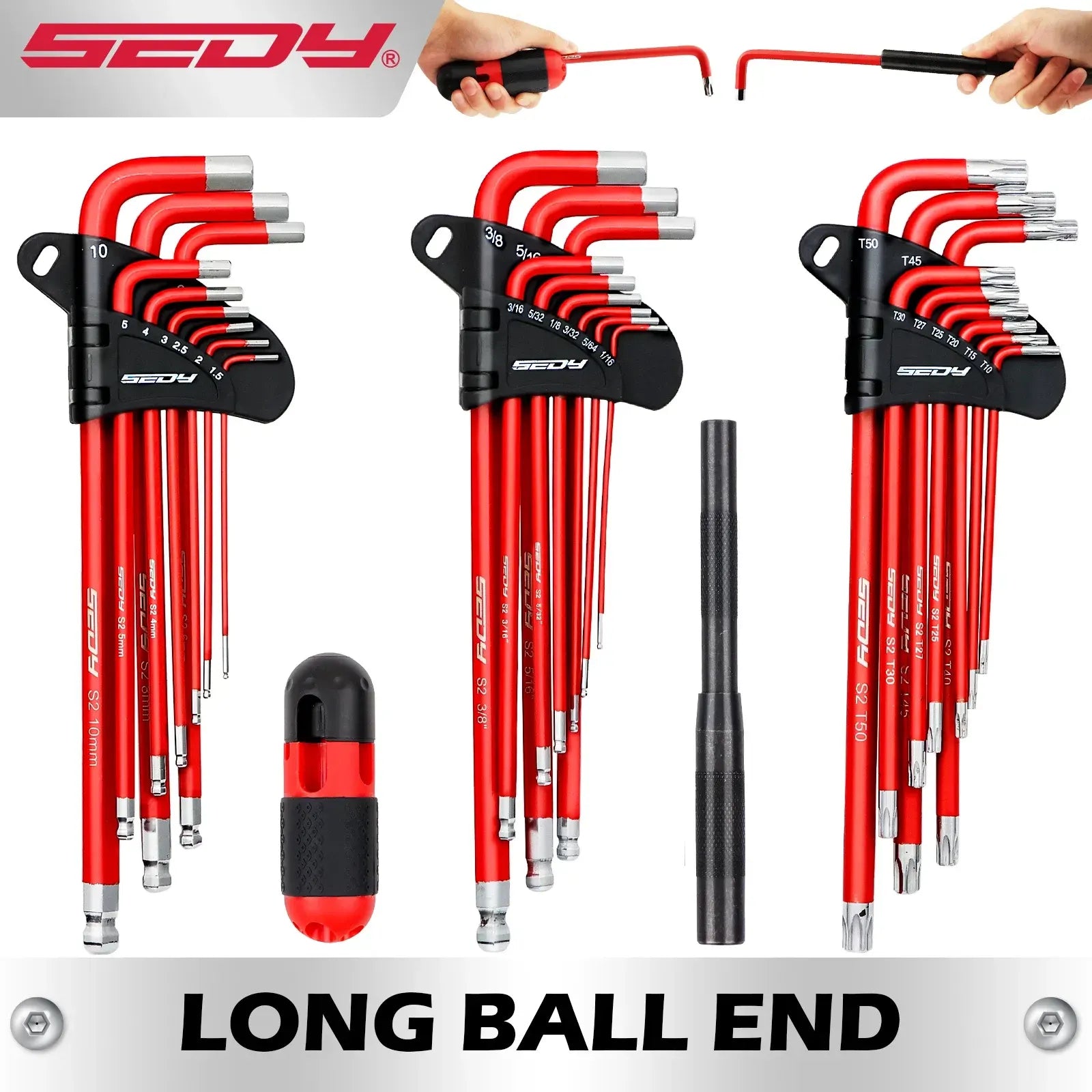 SEDY 30Pc Allen Key Set Long Arm Hex & Torx Keys with Grip Handle SAE Metric