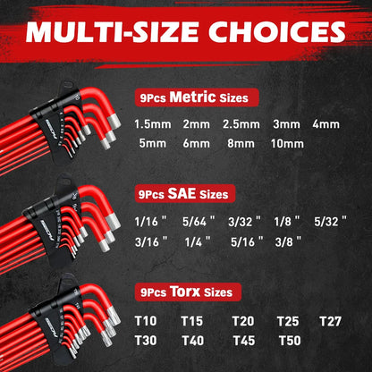 SEDY 30Pc Allen Key Set Long Arm Hex & Torx Keys with Grip Handle SAE Metric - Image 2