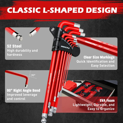 SEDY 30Pc Allen Key Set Long Arm Hex & Torx Keys with Grip Handle SAE Metric - Image 3