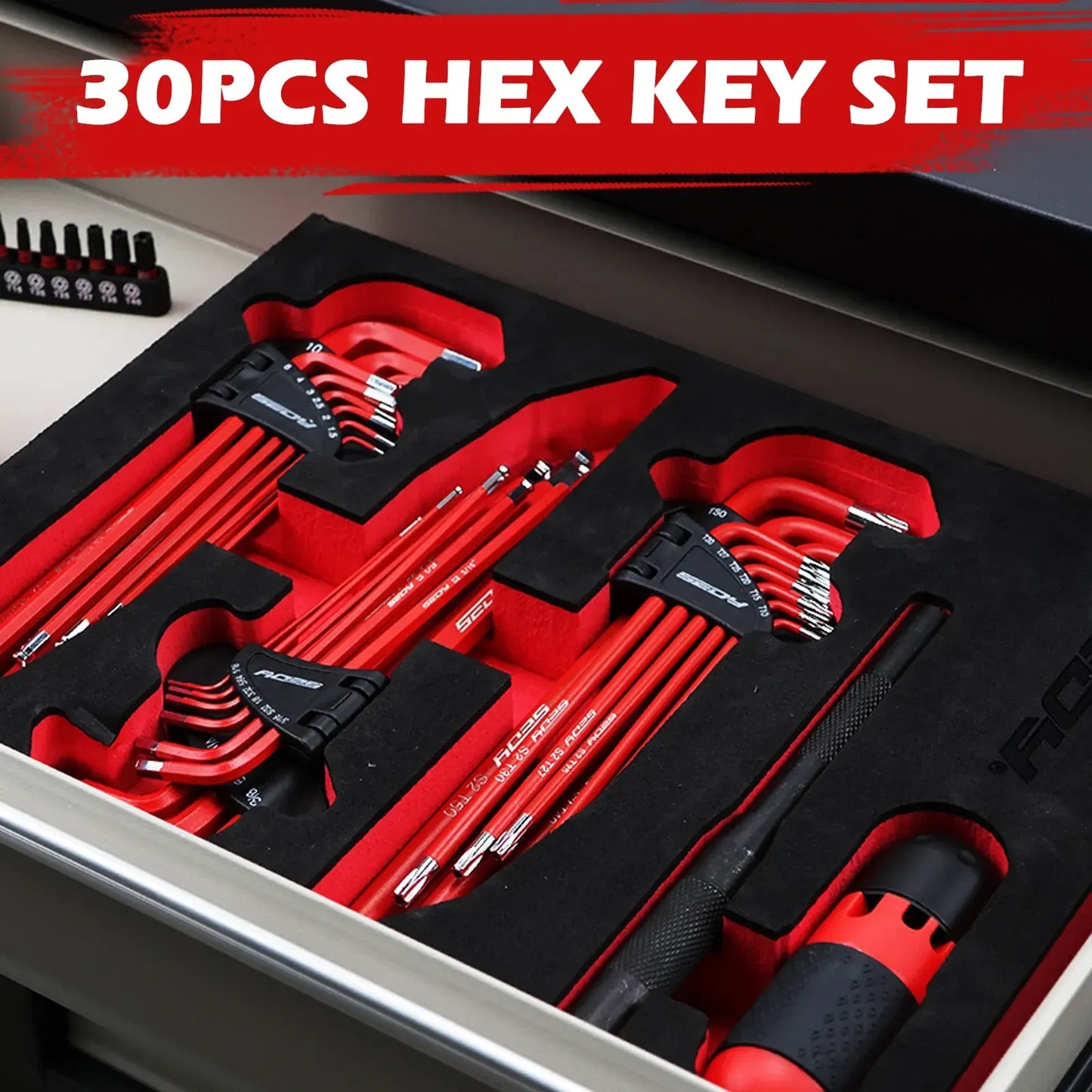 SEDY 30Pc Allen Key Set Long Arm Hex & Torx Keys with Grip Handle SAE Metric - Image 7