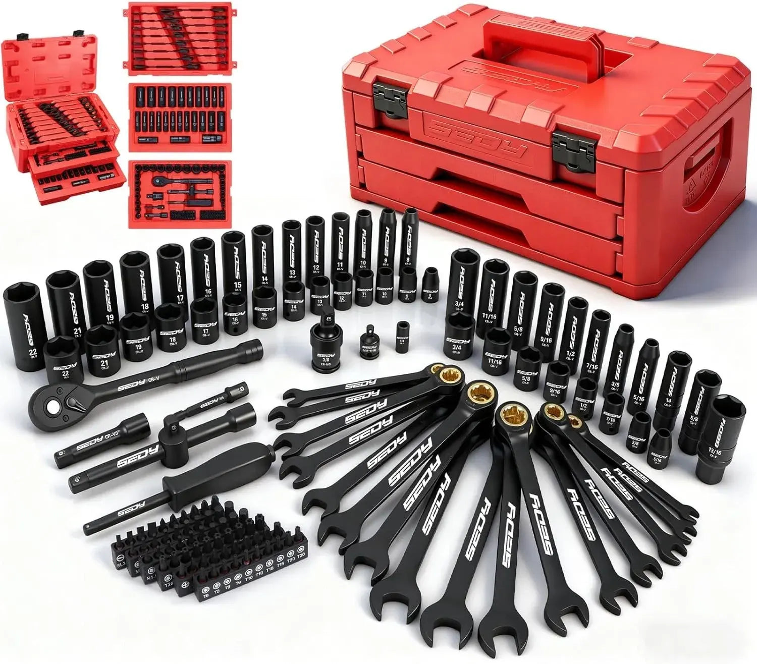 Mechanics Tool SAE/Metric 1/4" & 3/8" Drive Socket Adapters Combination Wrench
