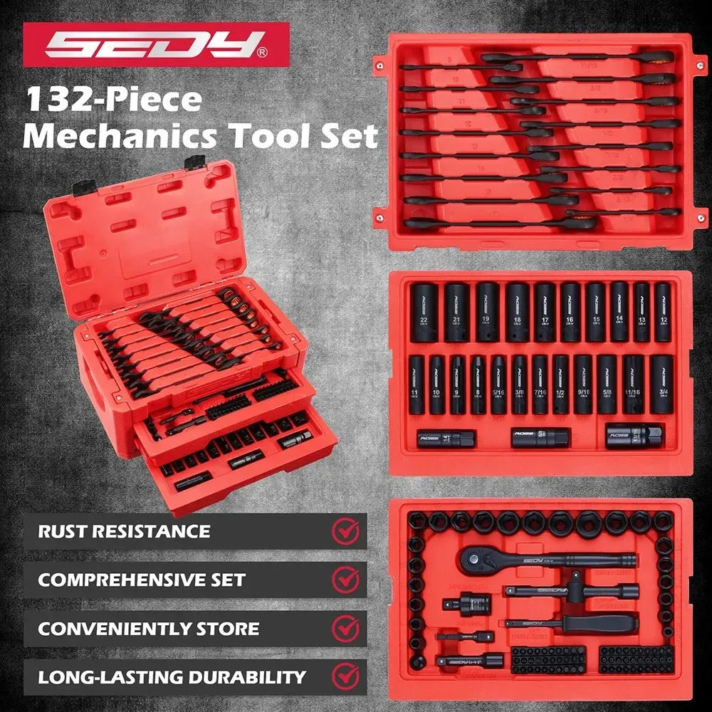 Mechanics Tool SAE/Metric 1/4" & 3/8" Drive Socket Adapters Combination Wrench - Image 2