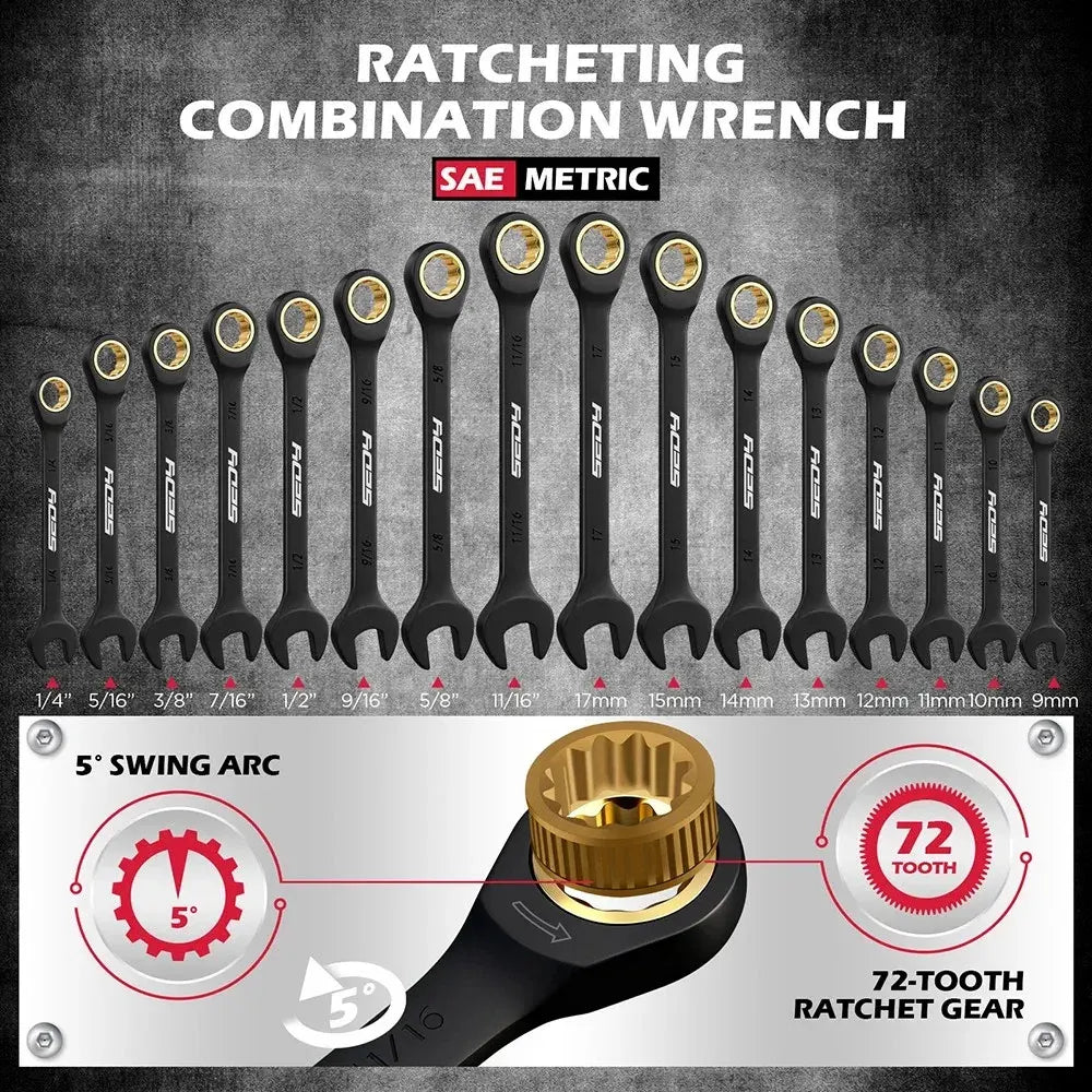 Mechanics Tool SAE/Metric 1/4" & 3/8" Drive Socket Adapters Combination Wrench - Image 3