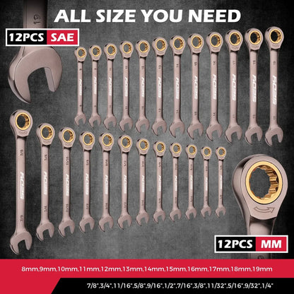 SEDY 24PCS Ratcheting Wrench Set Metric SAE CR-V Steel 72T With Magnetic Holder - Image 2