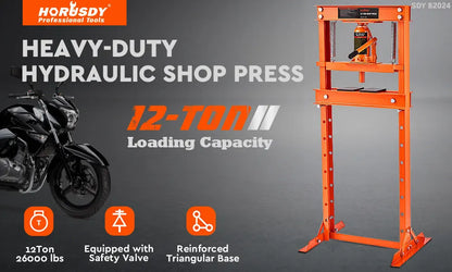 12-Ton Hydraulic Heavy Duty Floor Shop Press H-Frame Straightening Metal Garages - Image 2