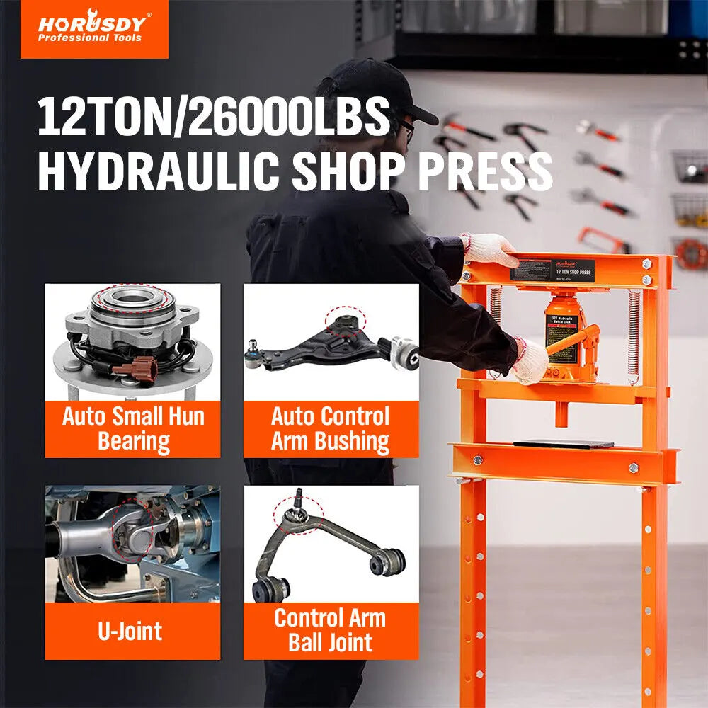 12-Ton Hydraulic Heavy Duty Floor Shop Press H-Frame Straightening Metal Garages - Image 3