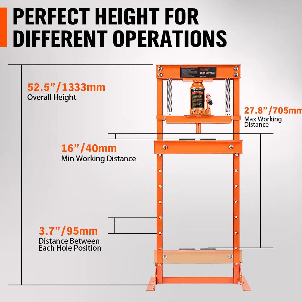 12-Ton Hydraulic Heavy Duty Floor Shop Press H-Frame Straightening Metal Garages - Image 5