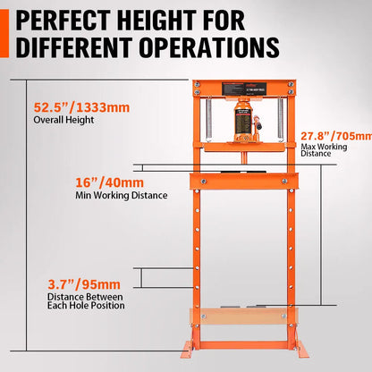 12-Ton Hydraulic Heavy Duty Floor Shop Press H-Frame Straightening Metal Garages - Image 5