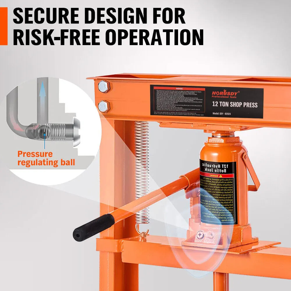 12-Ton Hydraulic Heavy Duty Floor Shop Press H-Frame Straightening Metal Garages - Image 6