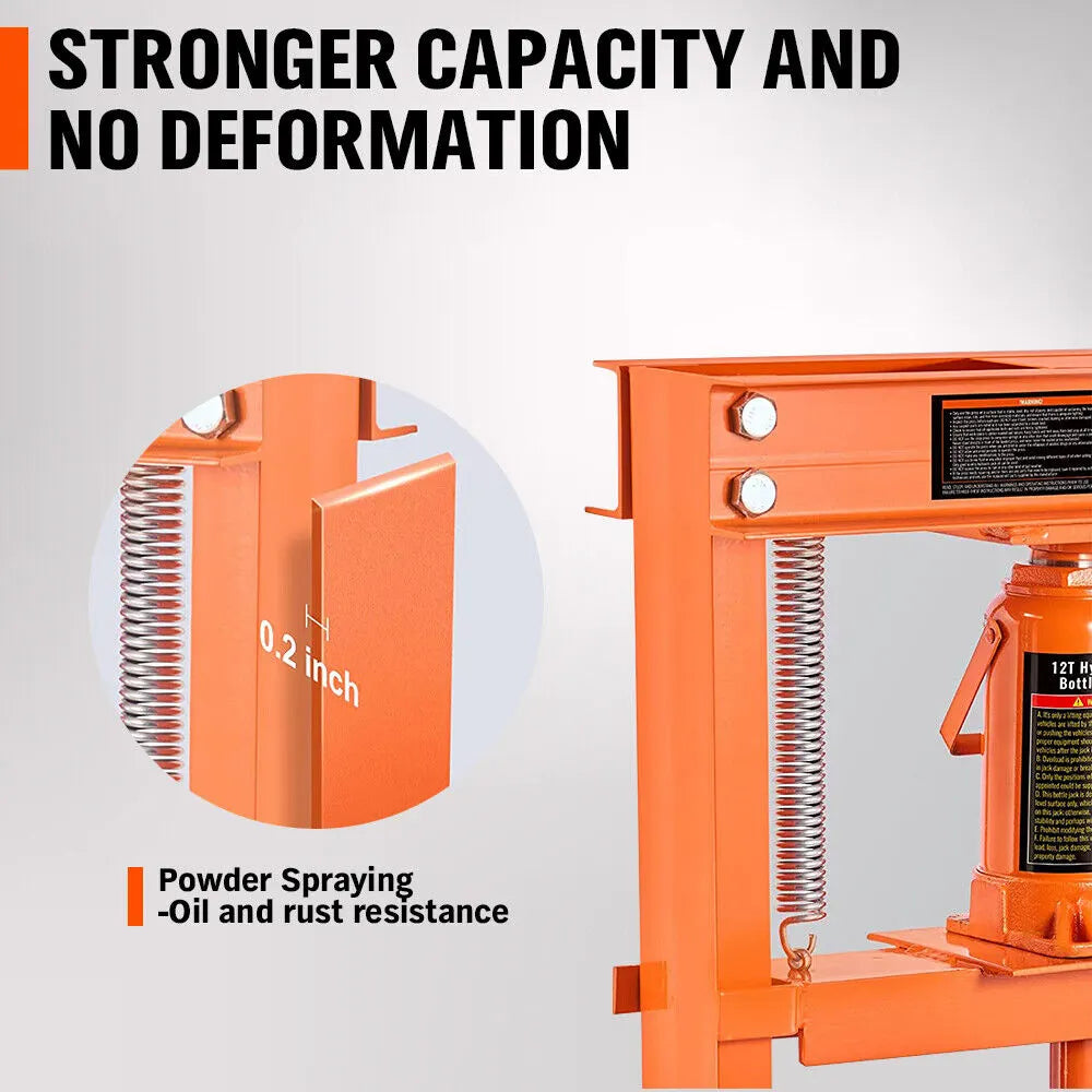 12-Ton Hydraulic Heavy Duty Floor Shop Press H-Frame Straightening Metal Garages - Image 8
