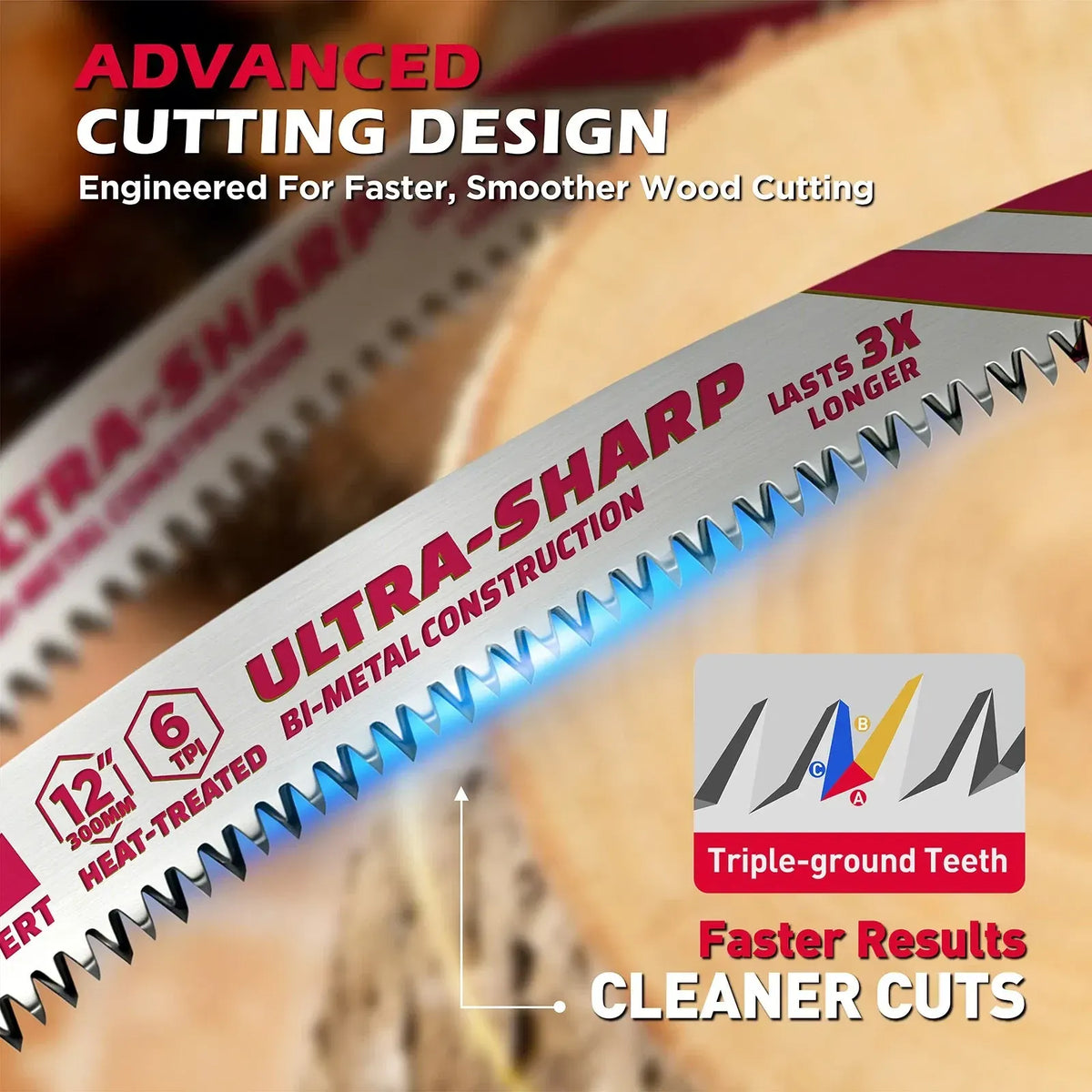 5-Piece 12" Reciprocating Saw Blades 6TPI Wood Pruning Curved Edge CR-V Steel - Image 3