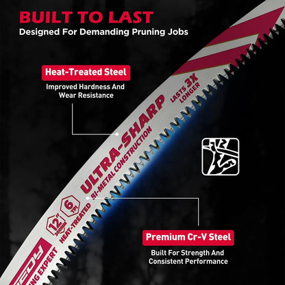 5-Piece 12" Reciprocating Saw Blades 6TPI Wood Pruning Curved Edge CR-V Steel - Image 4