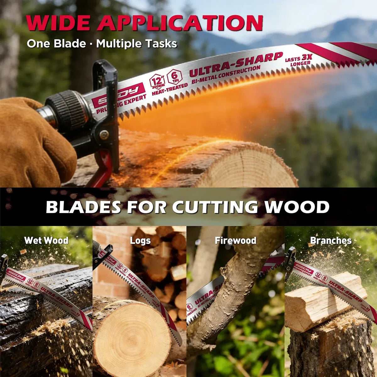 5-Piece 12" Reciprocating Saw Blades 6TPI Wood Pruning Curved Edge CR-V Steel - Image 6