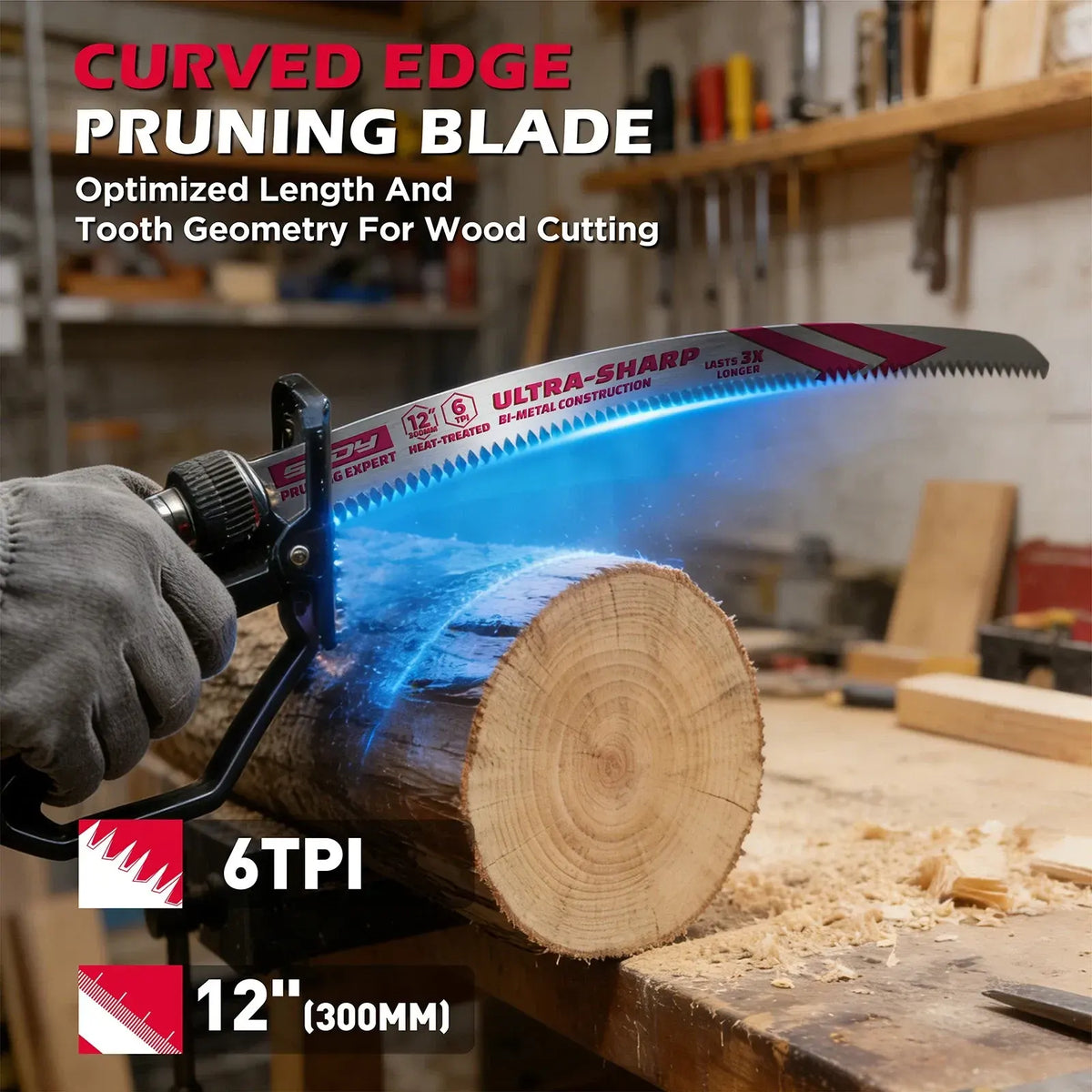 5-Piece 12" Reciprocating Saw Blades 6TPI Wood Pruning Curved Edge CR-V Steel - Image 7