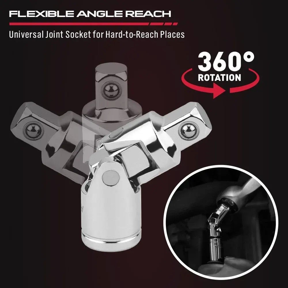 SEDY 4Pcs 3/8" Drive Socket Extension Bar Kit w/ Swivel Joint CR-V Ratchet Auto - Image 3