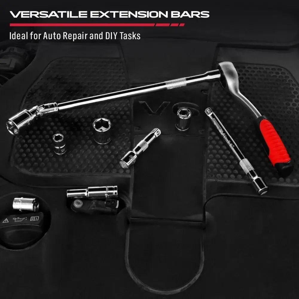 SEDY 4Pcs 3/8" Drive Socket Extension Bar Kit w/ Swivel Joint CR-V Ratchet Auto - Image 4
