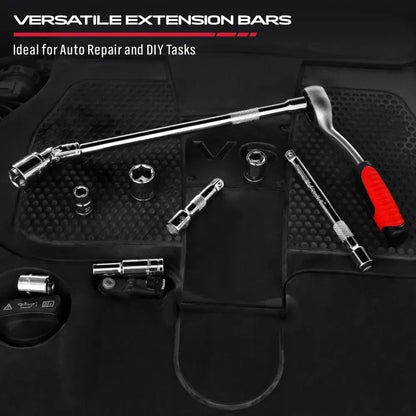 SEDY 4Pcs 3/8" Drive Socket Extension Bar Kit w/ Swivel Joint CR-V Ratchet Auto - Image 4