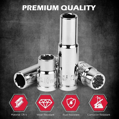 SEDY 12Pc 10mm Socket Set 1/4" 3/8" Drive Magnetic Organizer Tool Extension Bar - Image 3