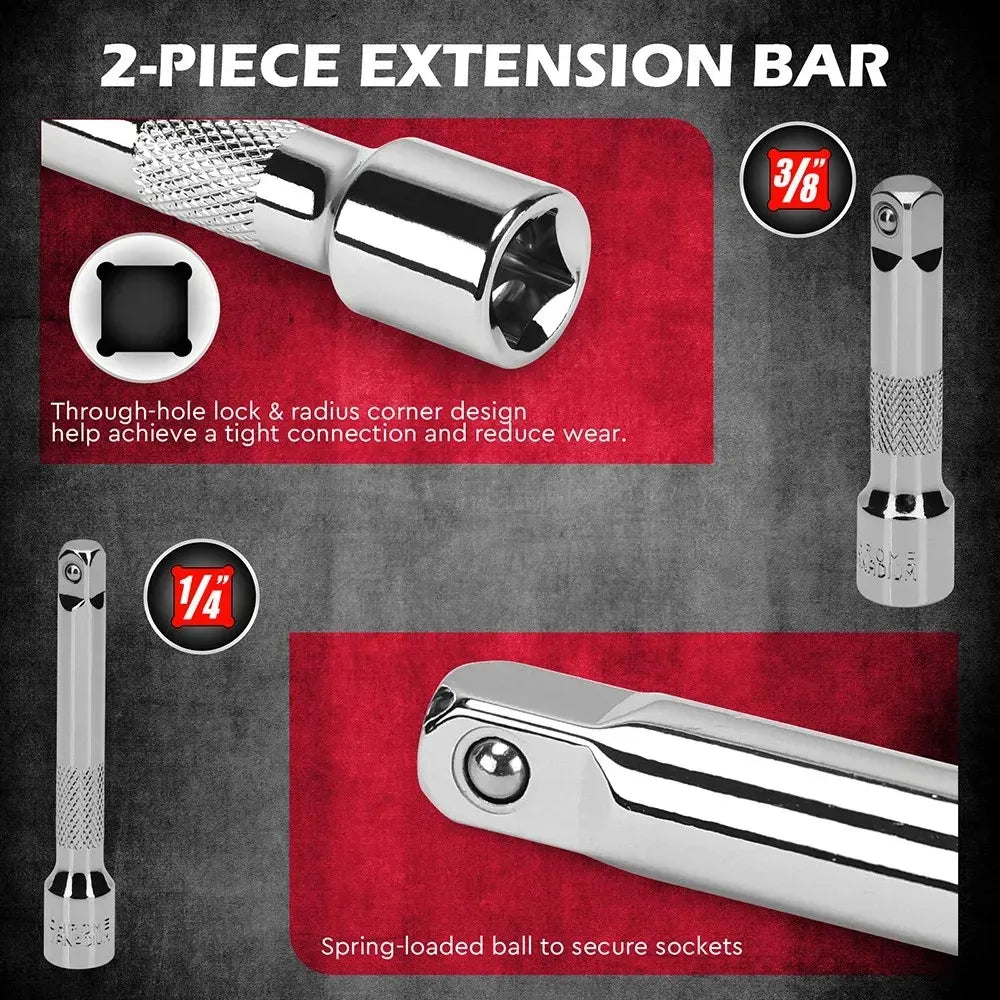 SEDY 12Pc 10mm Socket Set 1/4" 3/8" Drive Magnetic Organizer Tool Extension Bar - Image 5