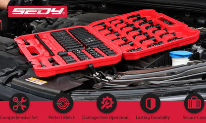 71-Pieces 3/8" Drive Master Impact Socket Set SAE Metric Universal Joint Adapter - Image 2