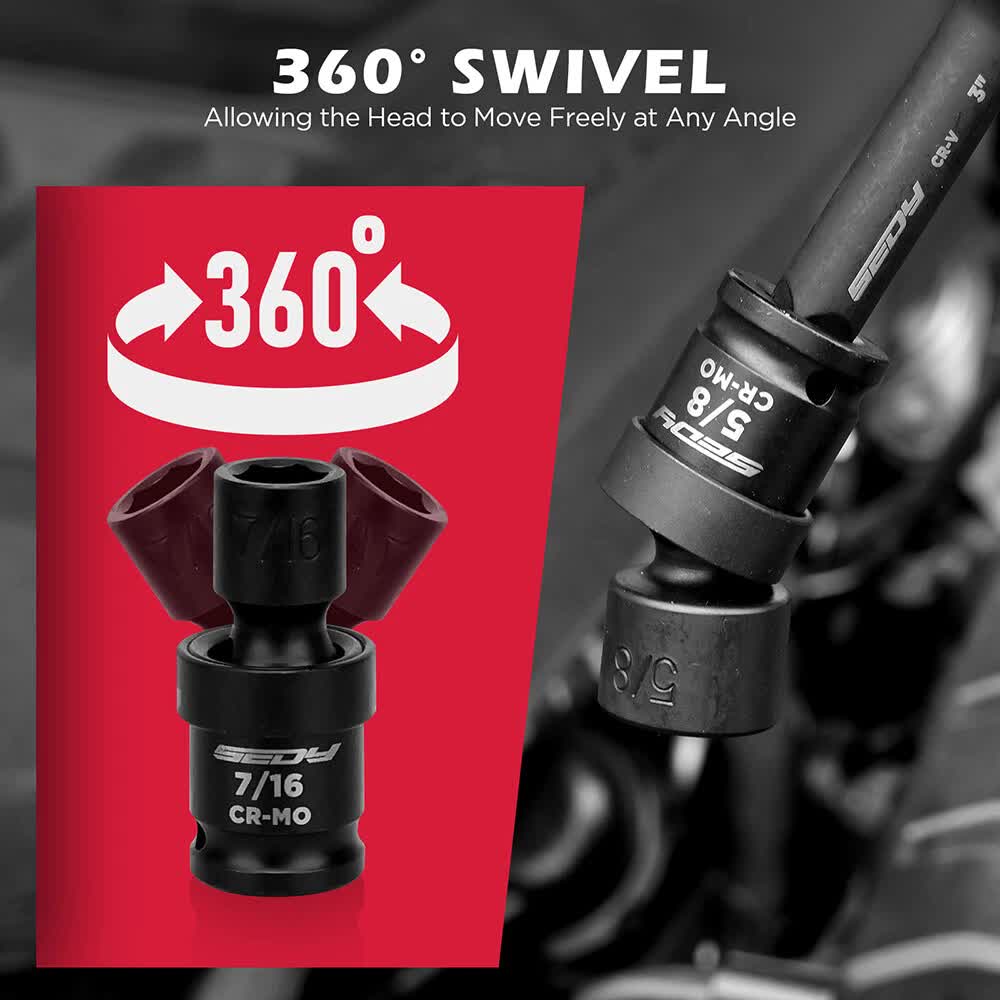 71-Pieces 3/8" Drive Master Impact Socket Set SAE Metric Universal Joint Adapter - Image 6
