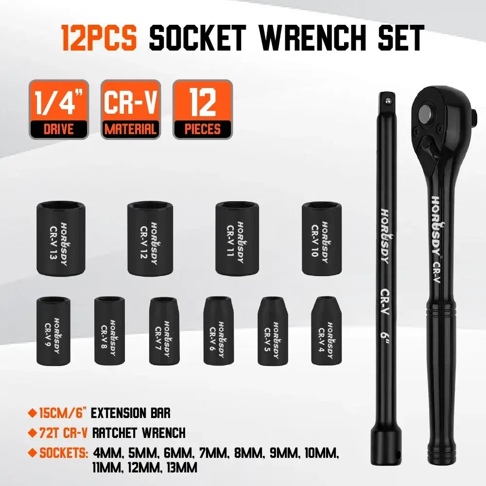 12-Piece 3/8" Drive Socket Set 72T Quick Release Ratchet Metric 8-18mm Holder - Image 3