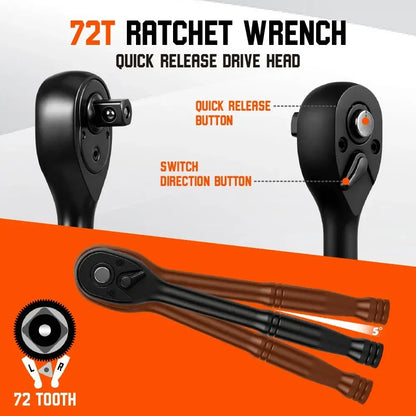 12-Piece 3/8" Drive Socket Set 72T Quick Release Ratchet Metric 8-18mm Holder - Image 4