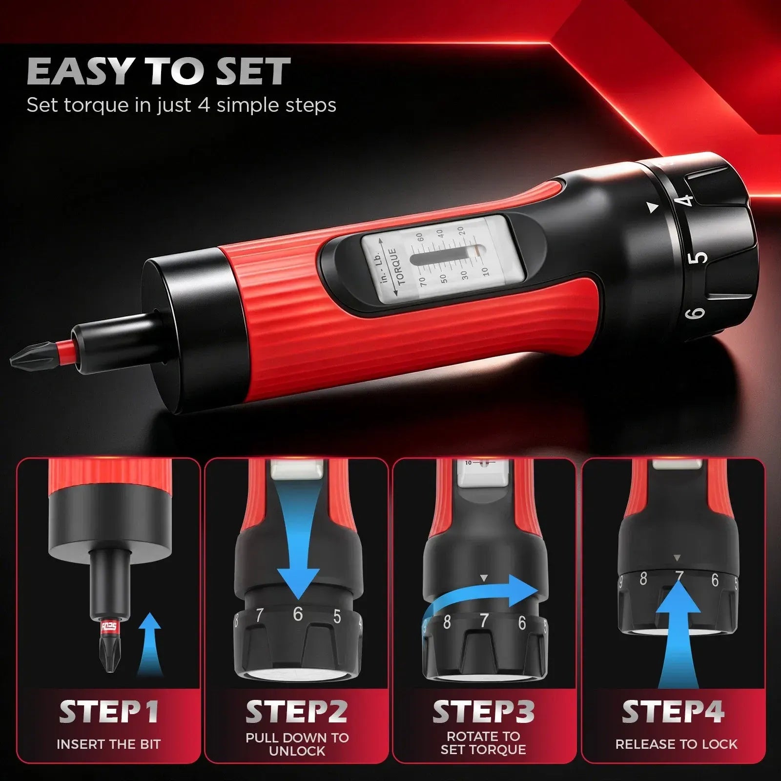 SEDY 64Pcs Torque Screwdriver Set 10-70 in-lb S2 Bits Magnetic Nut Driver Kit - Image 8