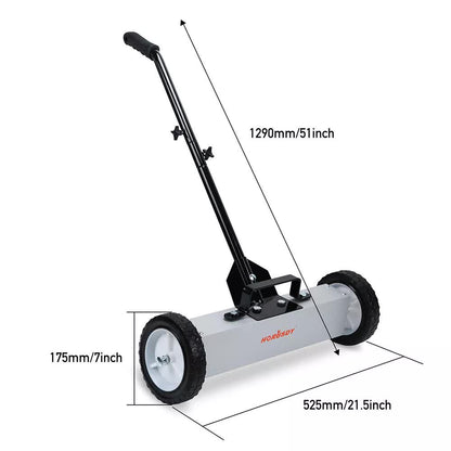 18Inch Magnetic Pick Up Sweeper With Wheels 45LBS Lawn Sweeper Roofing Tools - Image 3