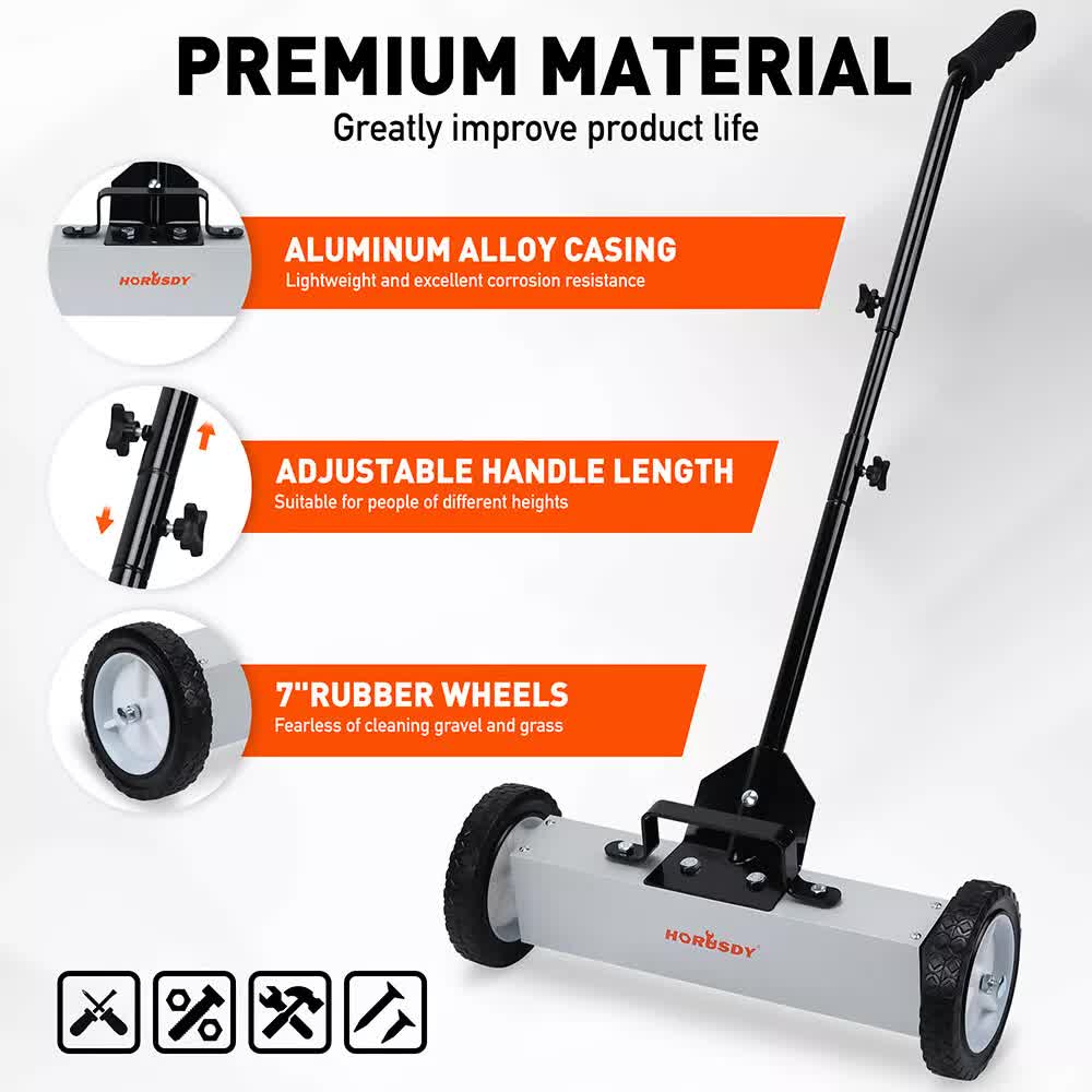 18Inch Magnetic Pick Up Sweeper With Wheels 45LBS Lawn Sweeper Roofing Tools - Image 7