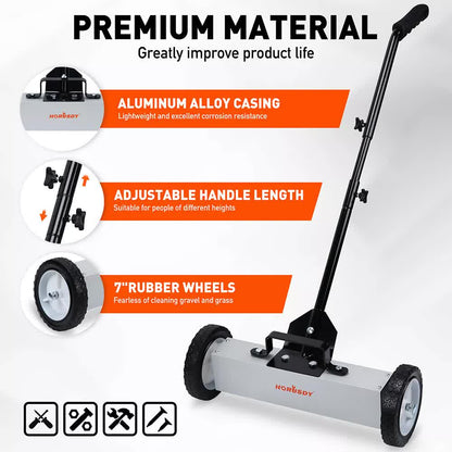 18Inch Magnetic Pick Up Sweeper With Wheels 45LBS Lawn Sweeper Roofing Tools - Image 7