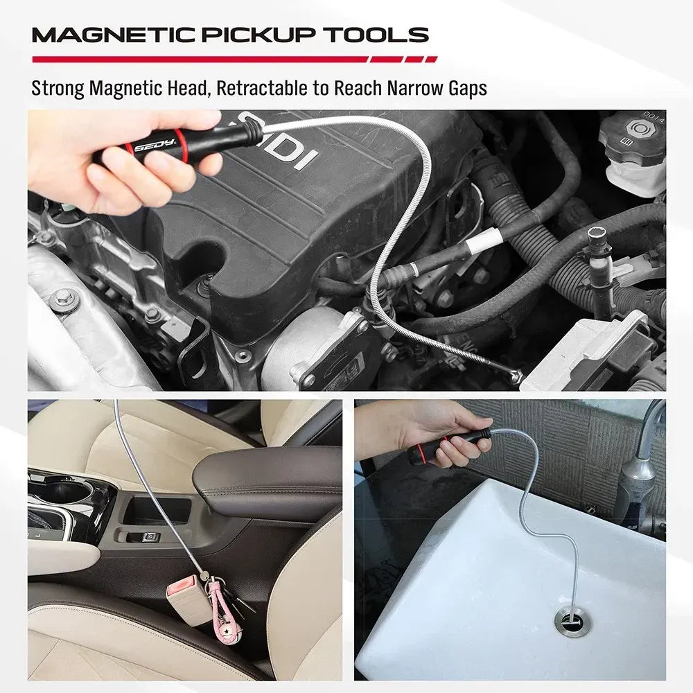 SEDY 4Pcs Magnetic Tray Pick-Up Tool Set Flexible Magnet Holder Auto Repair - Image 5