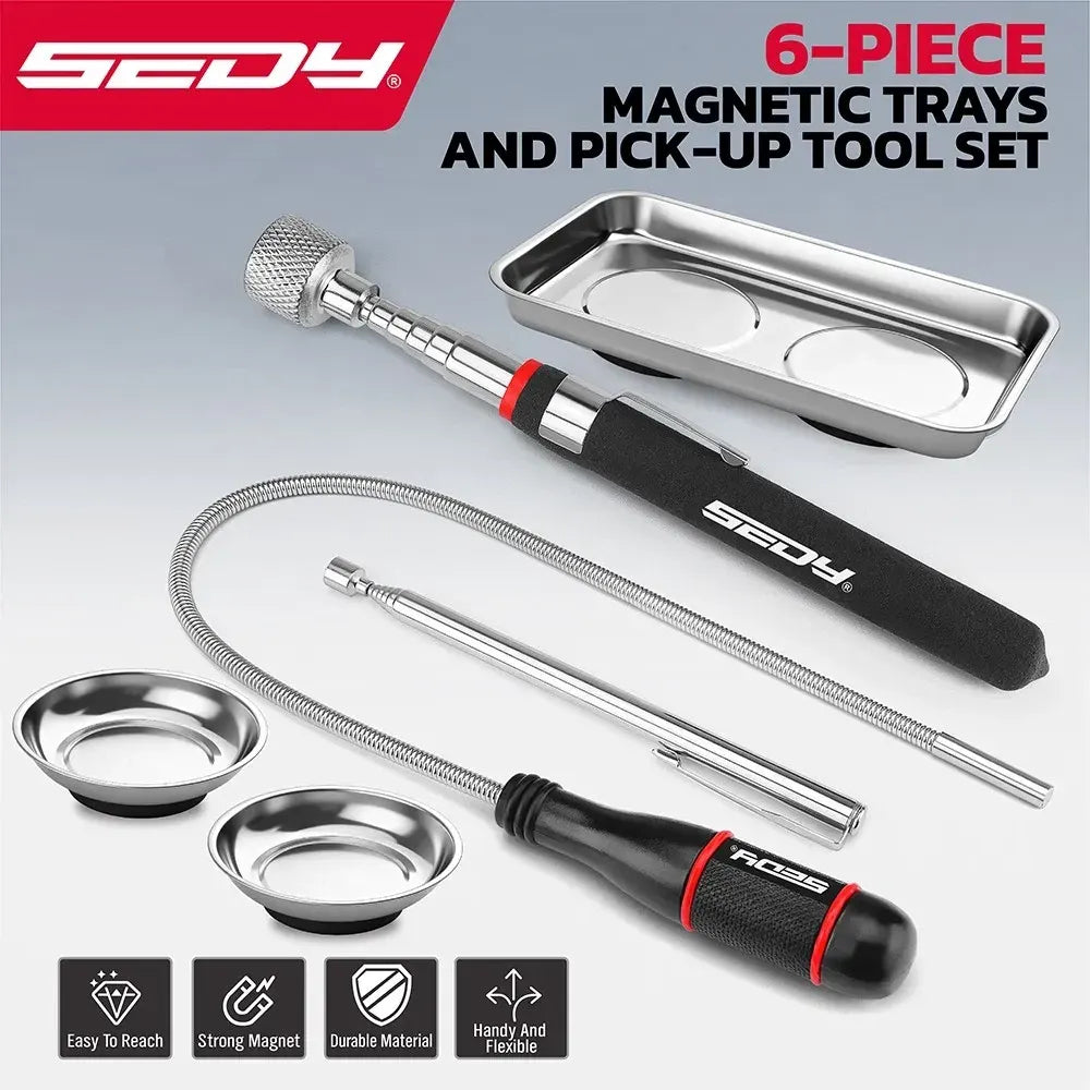 SEDY 6Pcs Magnetic Tray Pick-Up Tool Set Flexible Telescoping Auto Repair