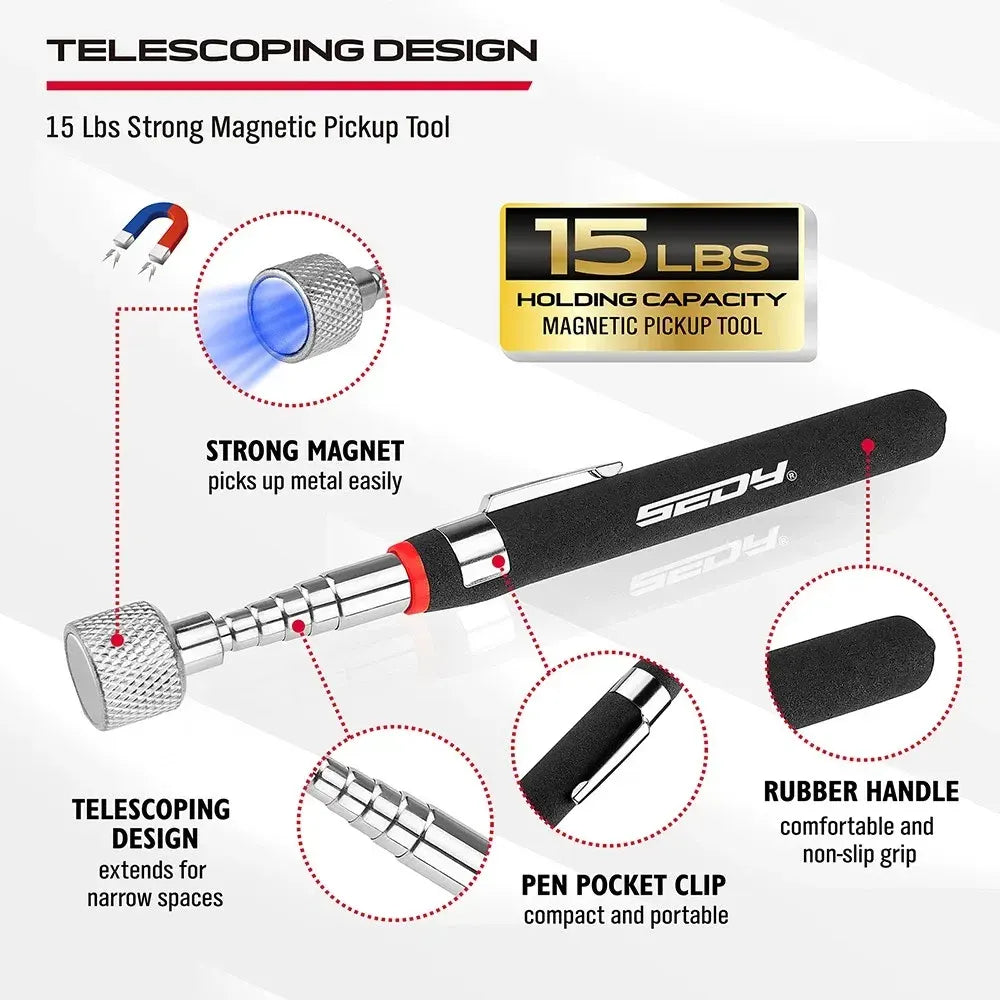 SEDY 6Pcs Magnetic Tray Pick-Up Tool Set Flexible Telescoping Auto Repair - Image 5