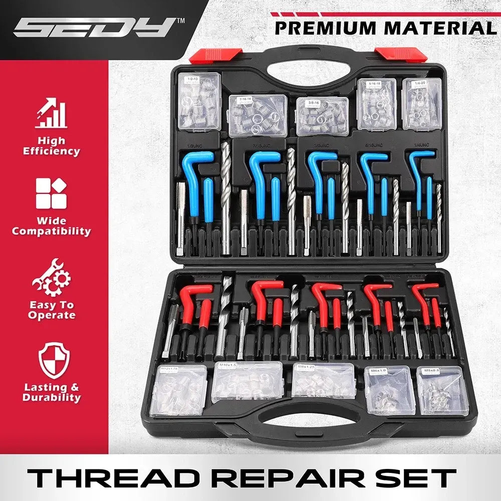 SEDY 320Pcs Helicoil Thread Repair Kit SAE Metric HSS Drill Bits Thread Restorer