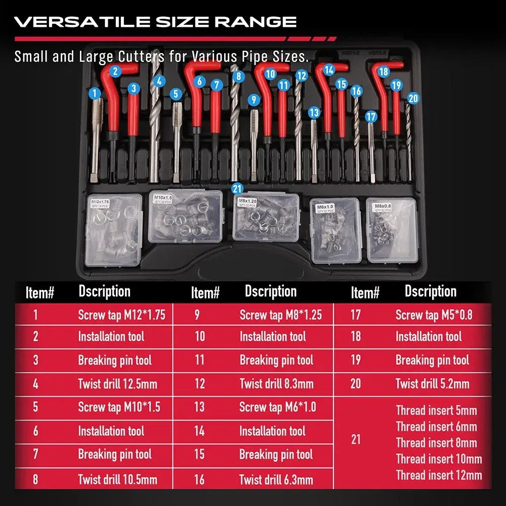SEDY 320Pcs Helicoil Thread Repair Kit SAE Metric HSS Drill Bits Thread Restorer - Image 5