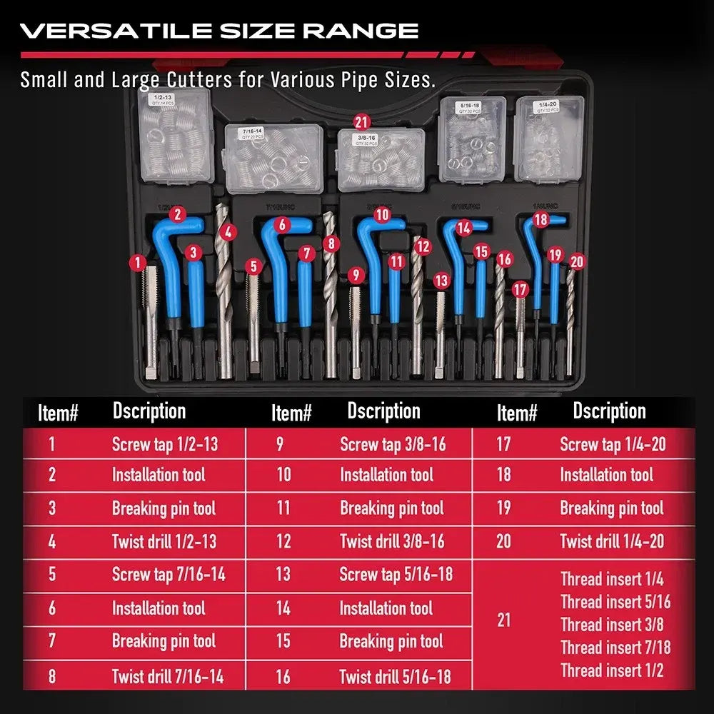 SEDY 320Pcs Helicoil Thread Repair Kit SAE Metric HSS Drill Bits Thread Restorer - Image 6