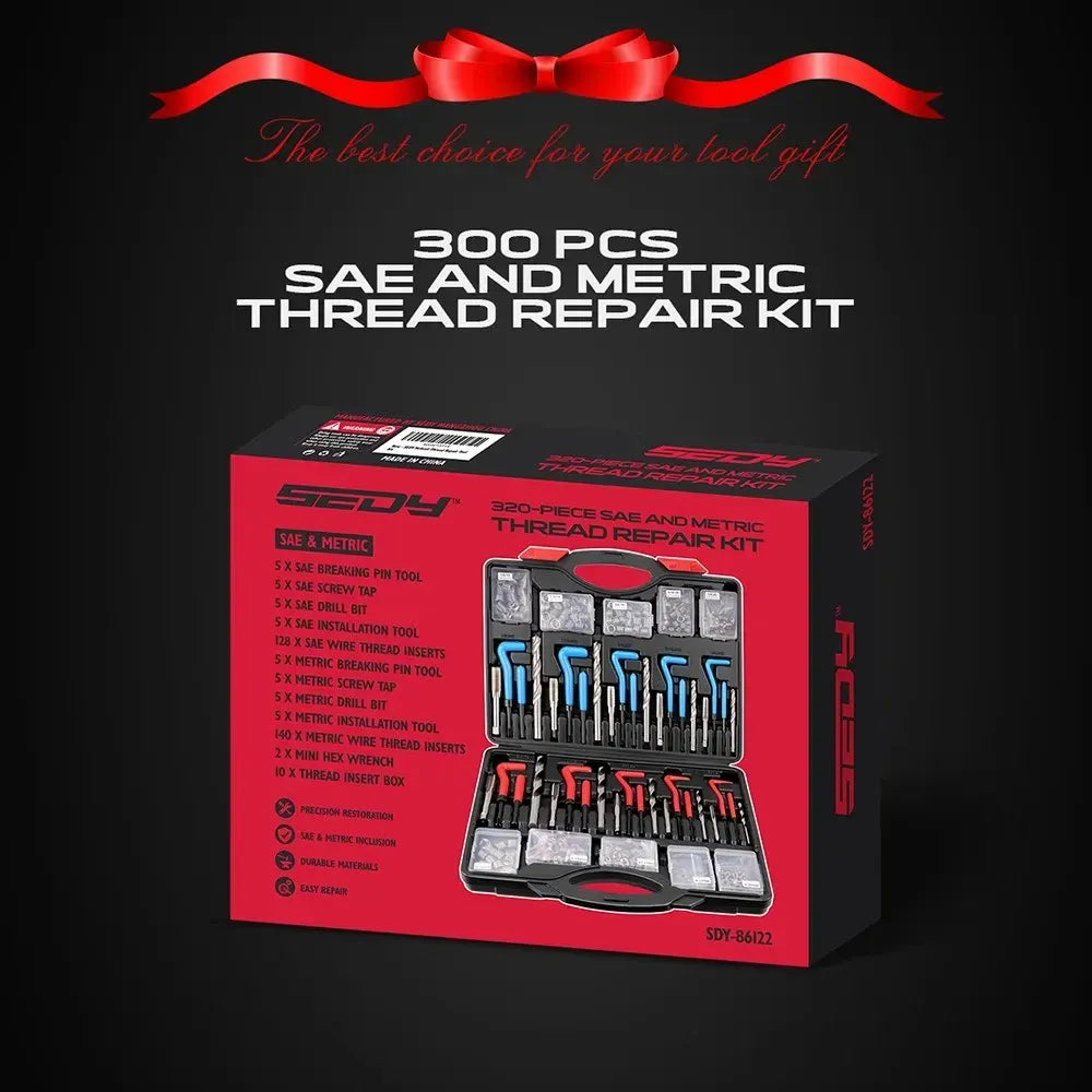 SEDY 320Pcs Helicoil Thread Repair Kit SAE Metric HSS Drill Bits Thread Restorer - Image 9