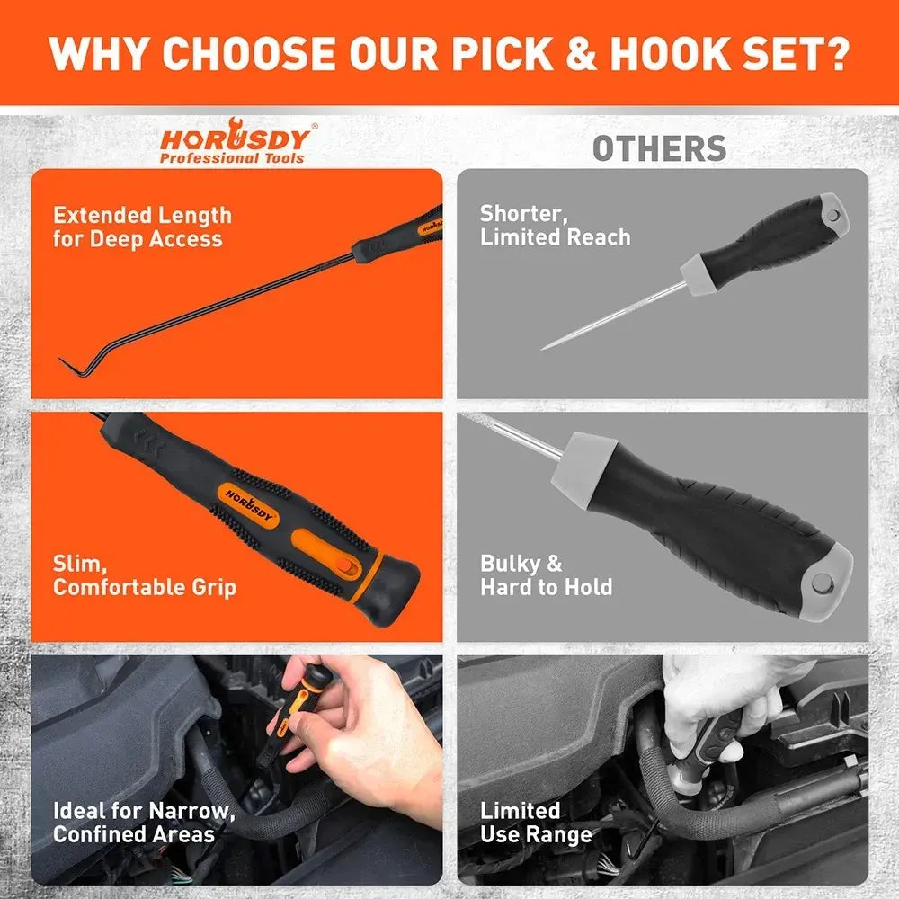 HORUSDY 12Pc Precision Hook and Pick Set O-Ring Seal Remover Hooks Puller Tool - Image 6