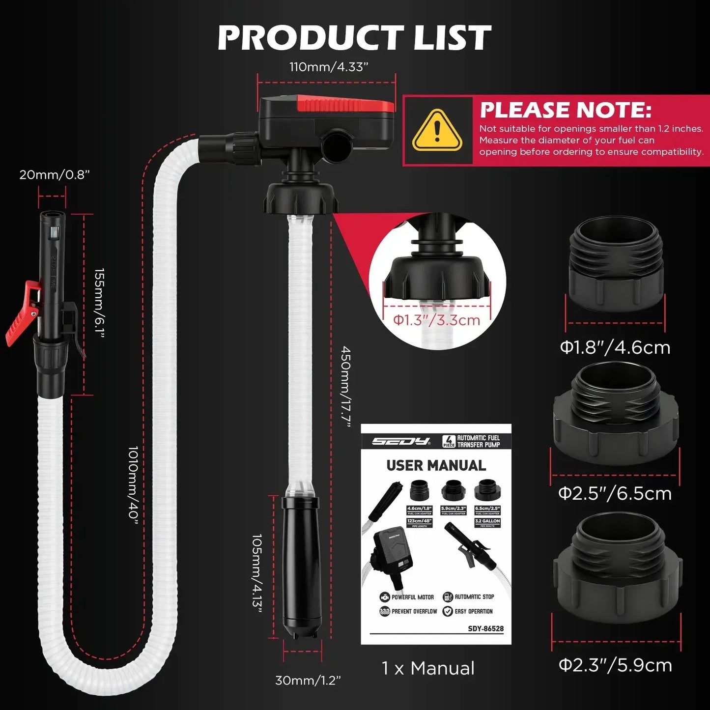 SEDY 3.2 GPM Automatic Shut Off Fuel Transfer Pump Battery Powered Diesel Pump - Image 2