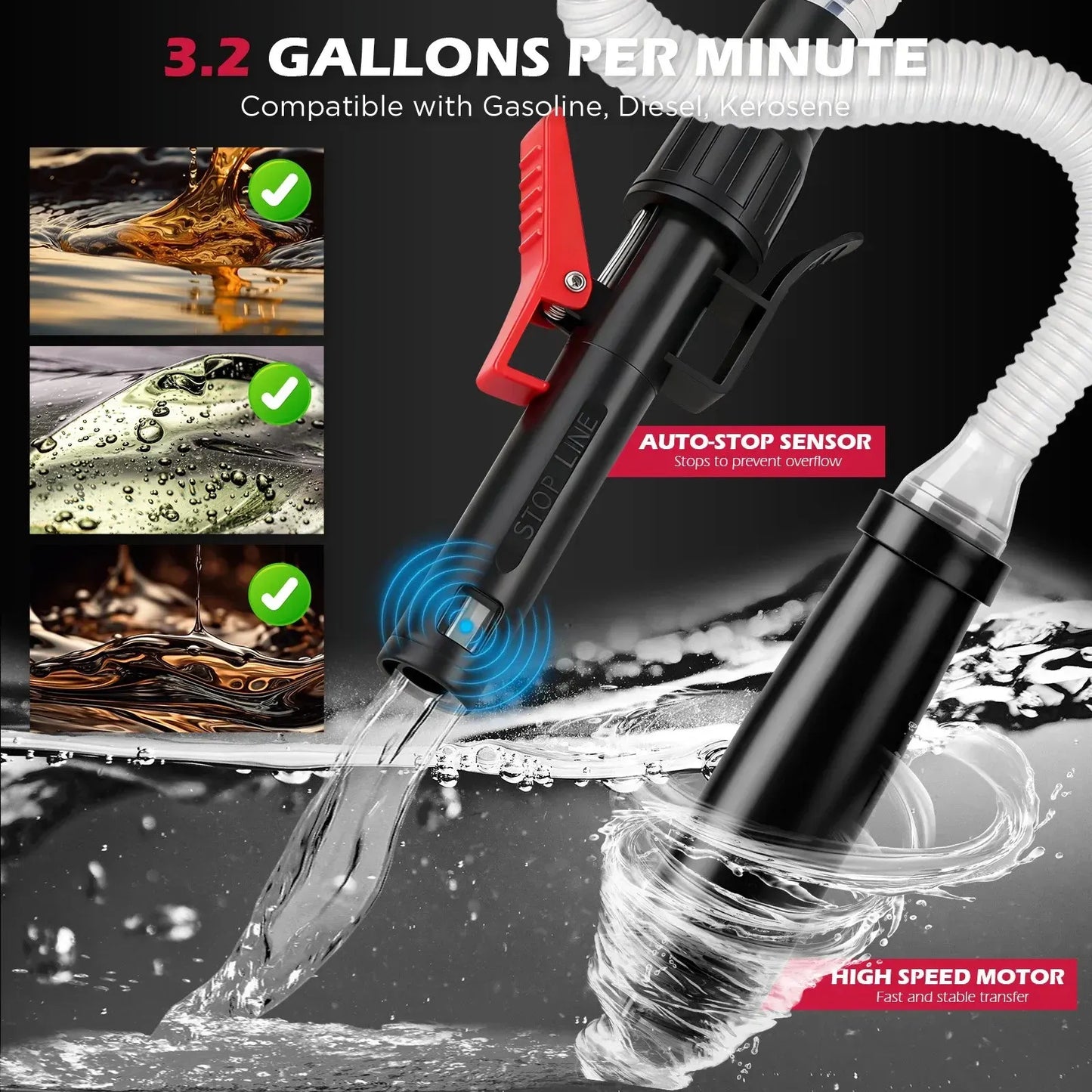 SEDY 3.2 GPM Automatic Shut Off Fuel Transfer Pump Battery Powered Diesel Pump - Image 3