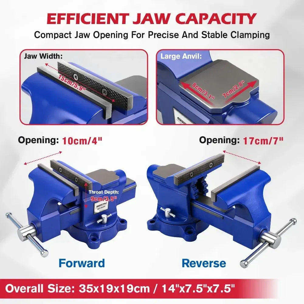 SEDY 6" Bench Vise Heavy Duty Workbench Clamp Anvil 360° Swivel Base Jaw Pads - Image 2