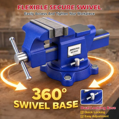 SEDY 6" Bench Vise Heavy Duty Workbench Clamp Anvil 360° Swivel Base Jaw Pads - Image 3